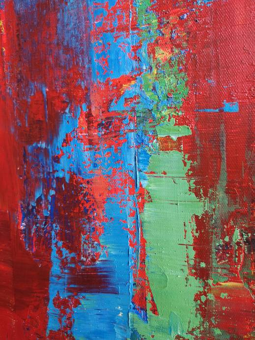 Red Hand-Painted Contemporary - big modern art for loft